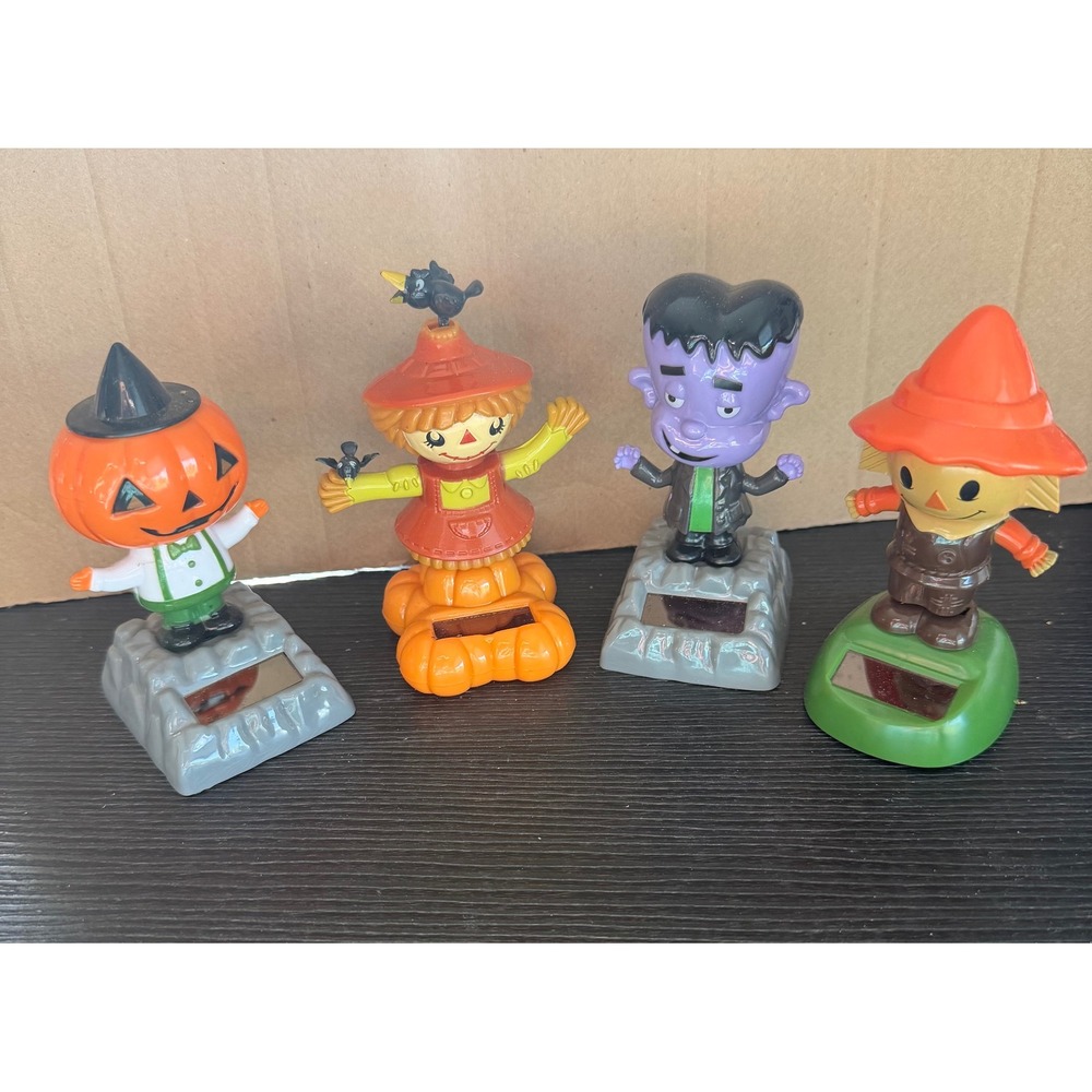 Halloween Solar Dancers Lot of 4 Pumpkin Scarecrow Frankenstein '12, '14, '15